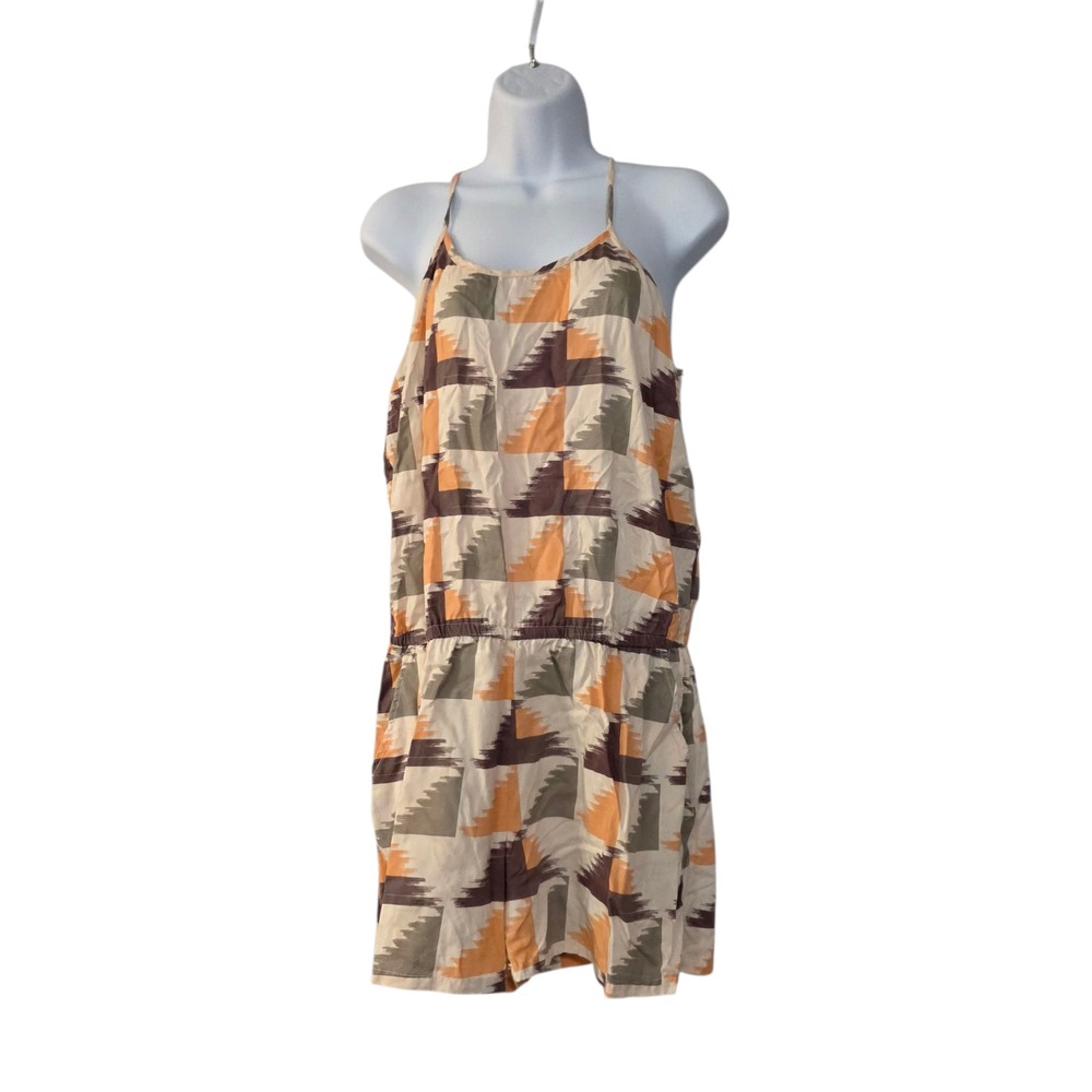 Prana One Piece Romper Womens‎ Beige M Spaghetti Strap Tencel Franny Geometric